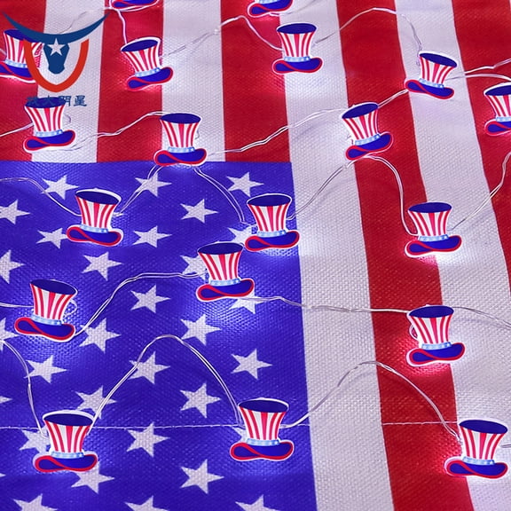 XMMSWDLA 4th of July Decorations - Red White and Blue Lights Battery Operated, 40inch Patriotic USA Flag Hat Star Fairy Lights String Fourth of July Decor for Home Independence Day Memorial Day
