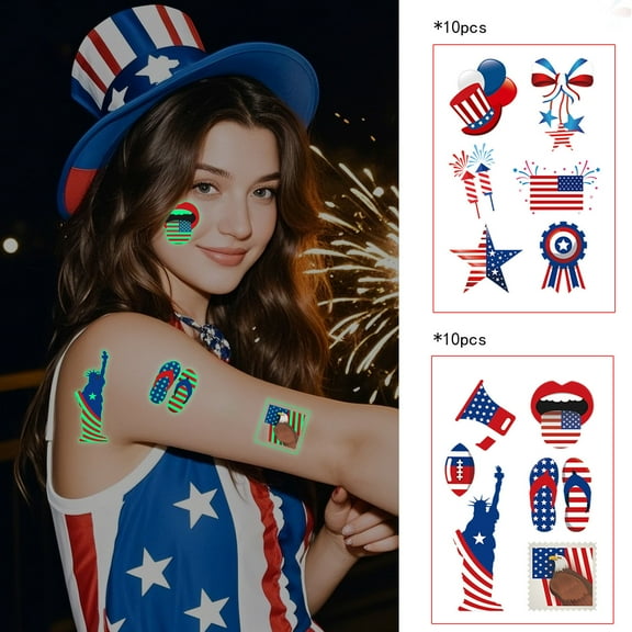 XMMSWDLA 4th of July Luminous Decorations Favors Party Supplies Accessories American USA Independence Day Memorial Labor Day Fourth of July Red White Blue Glow in Dark Patriotic