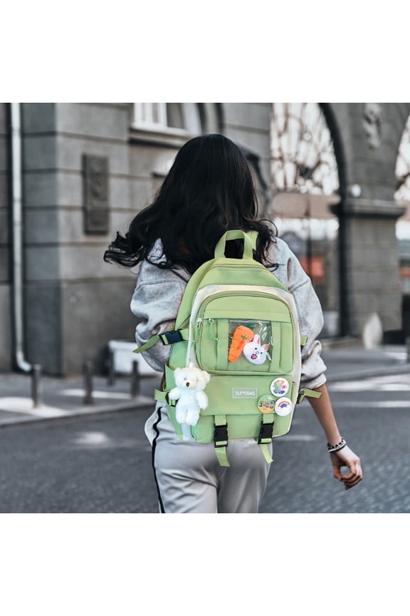 5PCS Kawaii Backpack Set with Cute Pendant Waterproof College Style Suitable for Teenage GirlsCosmetic Bag