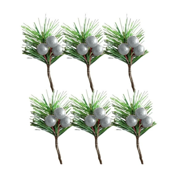 XMMSWDLA 6PCS Artificial Pine Picks Christmas Simulation Pine Needle Small Berries Pinecones for Flower Arrangements Wreaths Wedding Garden Xmas Tree Decorations