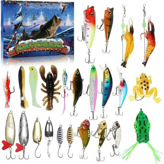 XMMSWDLA Advent Calendar Fishing Christmas Countdown -2025 Fishing Advent Calendar for Men & Teens - 24 Days Christmas Countdown with Fishing Tackle Lures, Surprise Gift for Fishermen, Boys & Adult