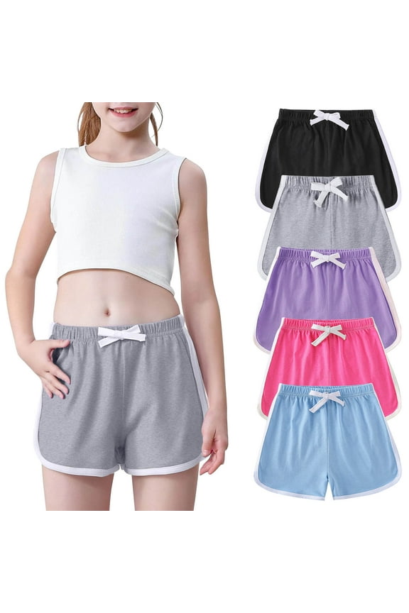 Affordable Kids Clothing Bundle 5 Packs Girls Cotton Athletic Shorts Active Running Shorts Toddler Summer Shorts Yoga Shorts Multicolor School Uniform Sets for Kids