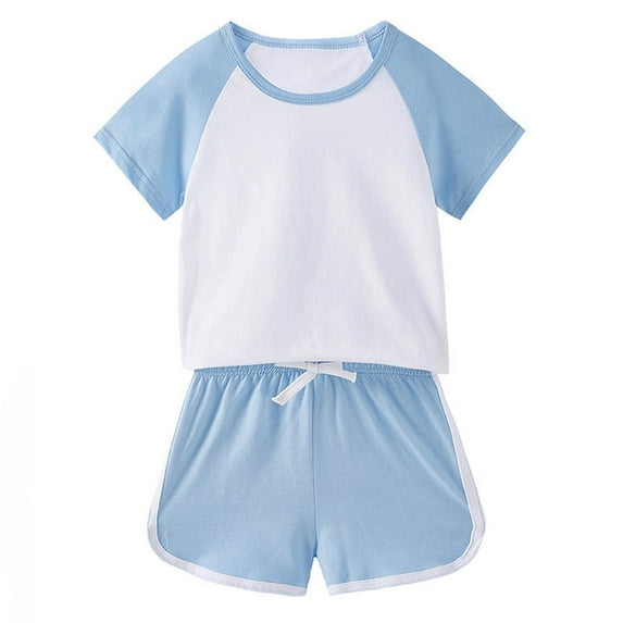 XMMSWDLA Affordable Kids Clothing Bundle Toddler Baby Girl Summer Clothes Set Outfit Short Sleeve T-Shirt and Shorts 2pcs Suit for Girls Light Blue School Uniform Sets for Kids