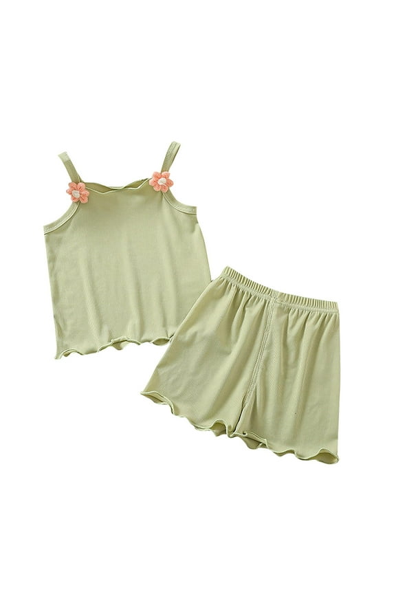 Affordable Kids Clothing Bundle Toddler Girls Clothes Crewneck Tops and Shorts Cute Summer 2 Pieces Short Sets Green School Uniform Sets for Kids