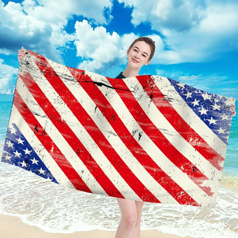 Xmmswdla American Independence Day Beach Towel Stars Stripes 4th of July Pattern Soft Large Hand Towels Multipurpose for Bathroom, Sand, Pool and Spa