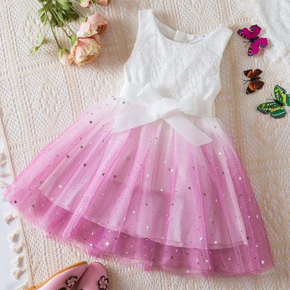 XMMSWDLA Baby Clothes Dress for Girl 3-8 Yrs Summer Suspender Sequin Birthday Princess Dress Elegant Children Vacation Purple Flower Girl Dress