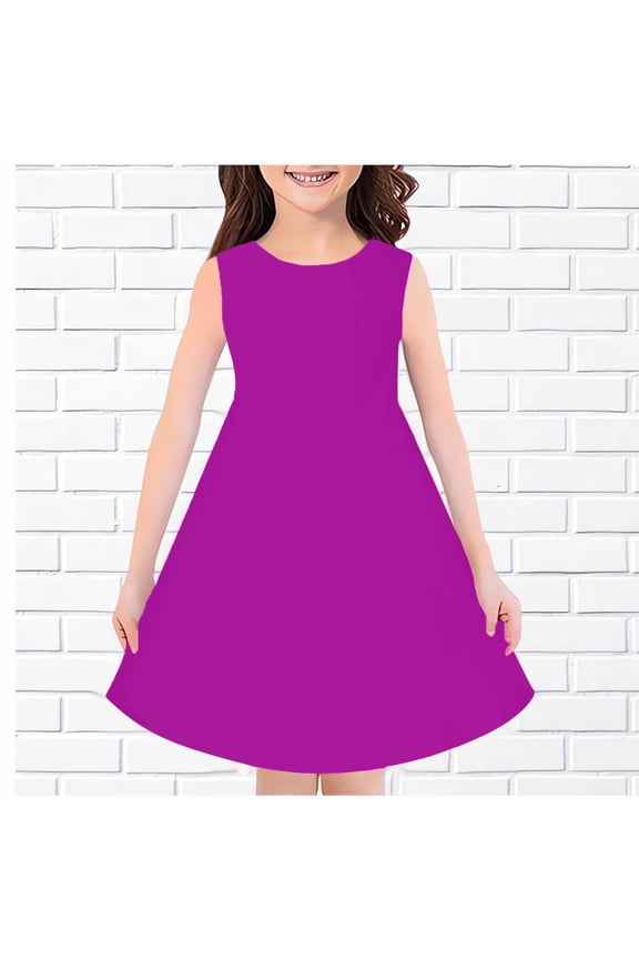 Baby Clothes Girl's Summer Casual Loose Tank Swing Midi Cute Shift Dress for 4-14T Kids Purple Flower Girl Dress
