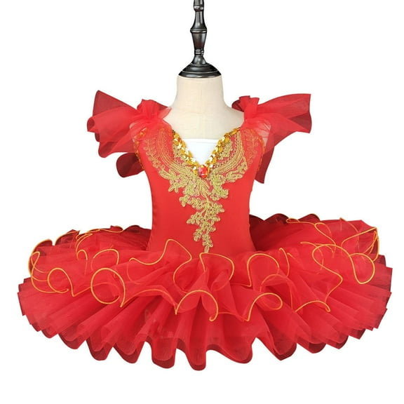 XMMSWDLA Baby Clothes Kids Toddler Ballet Tutu Dancing Dress Children Swan Costumes Ballerina Clothing Teen Ballroom Ballet Outfits for Girls Red Flower Girl Dress