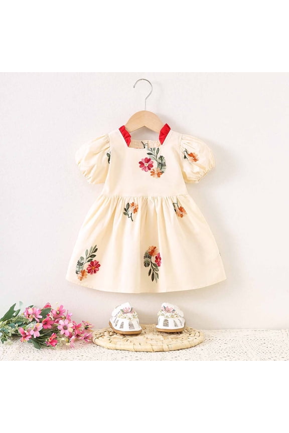 Baby Clothes Toddler Girl Dresses Flutter Sleeve Summer Clothes School Outfit Girls Casual Swing Ruffle Dress Beige Flower Girl Dress
