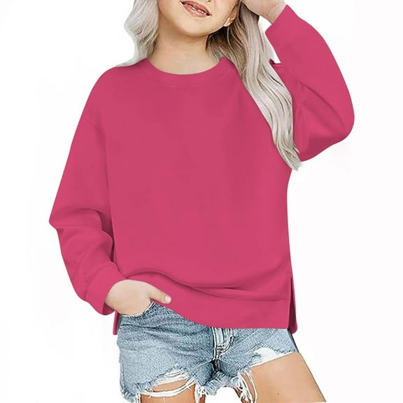 XMMSWDLA Baby Girl Clothes Unisex Kids Solid Cotton Thin Pullover Sweatshirt T-Shirt Toddler Baby Crewneck Long Sleeve Tshirts Tops Blouse Hot Pink Girls Sweatshirt