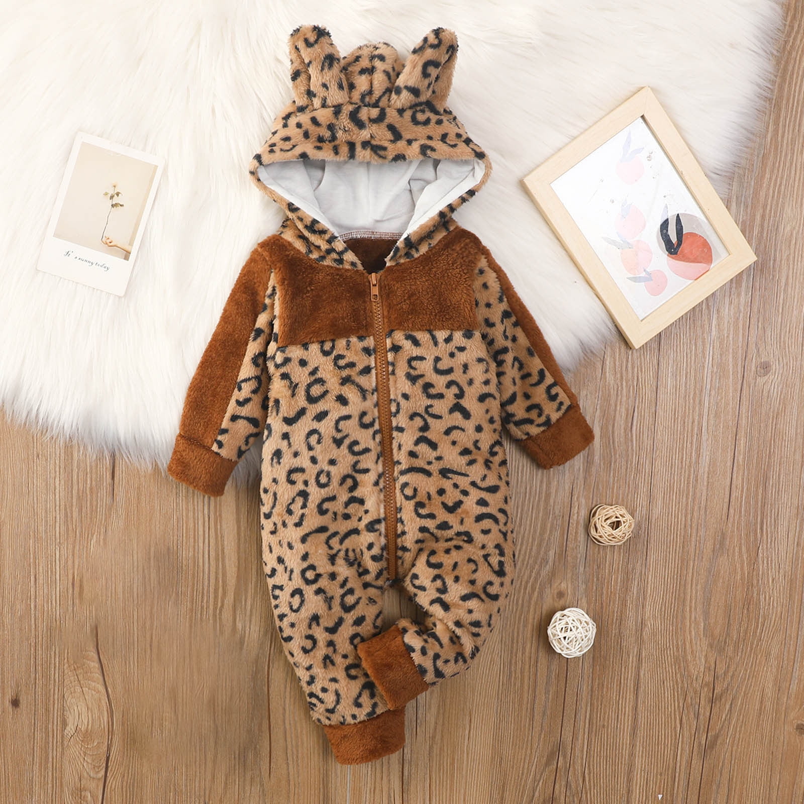 Stamzod Cute Plush Bear Baby Boy Romper Clearance Infant Girl Overall  Jumpsuit Spring Autumn Thick Hooded Keep Warm Newborn Clothes White 12-18  Months 