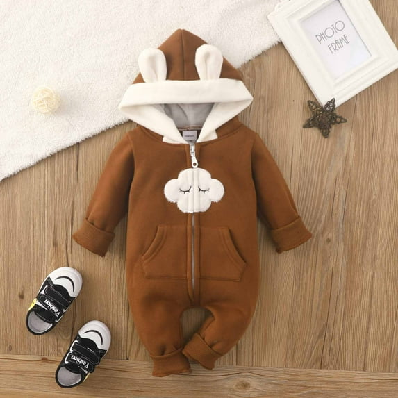 XMMSWDLA Baby Outerwear Baby Clothes Baby Girls Spring And Autumn Long Sleeve Hooded Clothes Bodysuit Outfits Embroidered Clouds Stars Moon