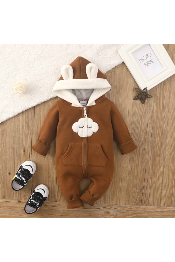 Baby Outerwear Baby Clothes Baby Girls Spring And Autumn Long Sleeve Hooded Clothes Bodysuit Outfits Embroidered Clouds Stars Moon