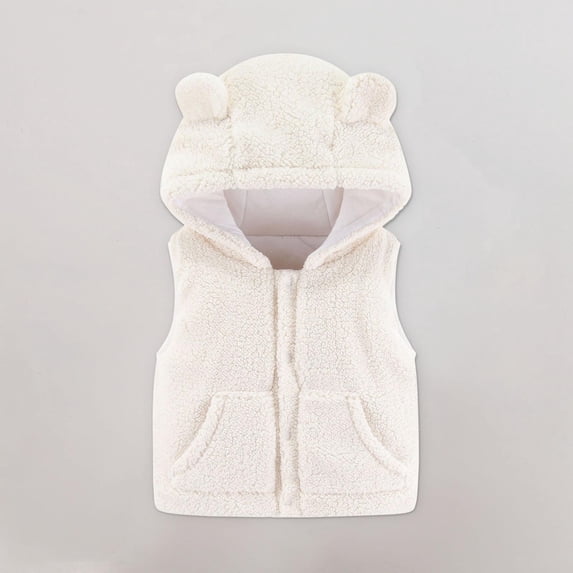 XMMSWDLA Baby Outerwear Little Boys Girls Fleece Vest Sleeveless Hooded Outerwear With Pockets Button Jacket Fall