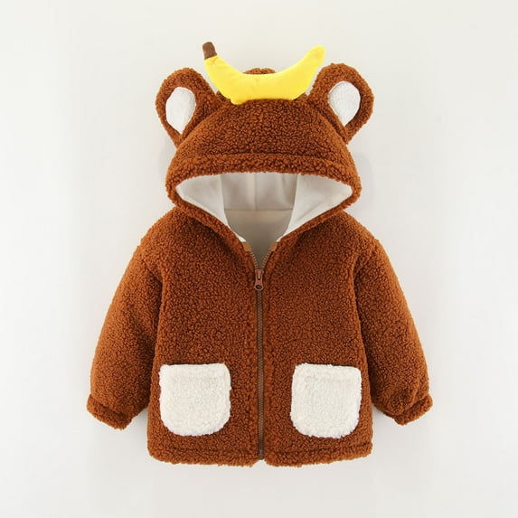 XMMSWDLA Baby Outerwear born Infant Baby Boys Girls Solid Color Plush Cute t Winter Hoodie Coat Jacket Outfit Plush Cute Bear Ears