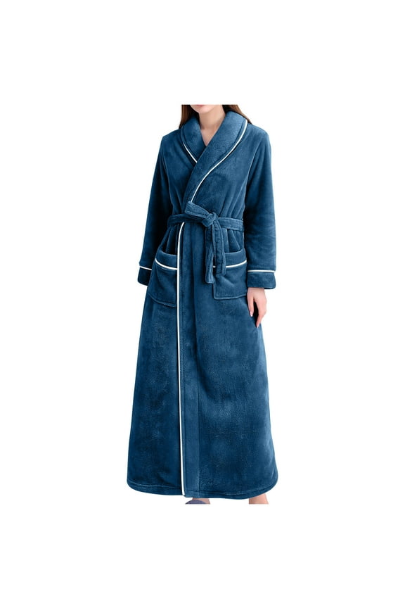 Bathrobe for Women - Full Length Cotton Robe with Shawl Collar and Hood, Warm and Cozy Robe with Belt & Pocket Women's Robes