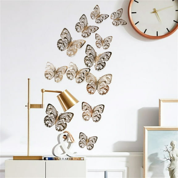 XMMSWDLA Bathroom Wallpaper12pcs 3d Metal Texture Hollow Butterfly Wall Stickerkhaki Inspirational Wall Decor