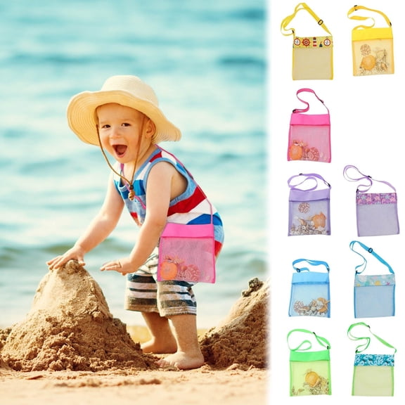 XMMSWDLA Beach Toy Mesh Beach Bag Shell Bag Seashell Bag Sand Toy Mesh Bag Shell Collecting Bags Totes for Beach Accessories Storage Bag with Adjustable Carrying Straps for Boys and Girls