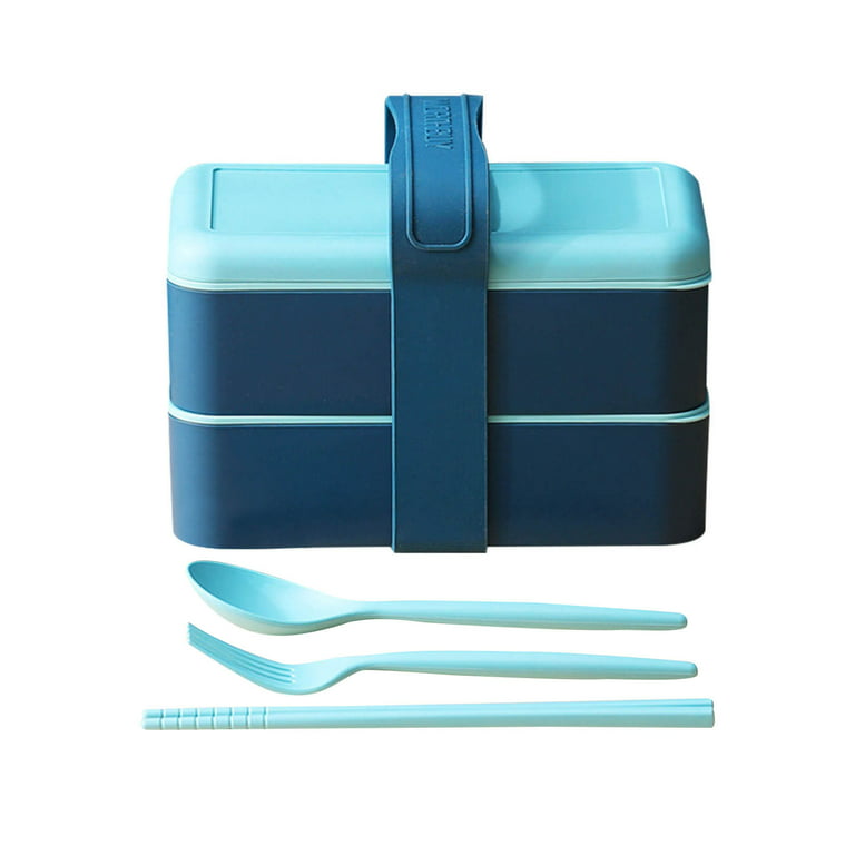 1pc Double Layer Blue Bento Box For Kids, Students And Adults