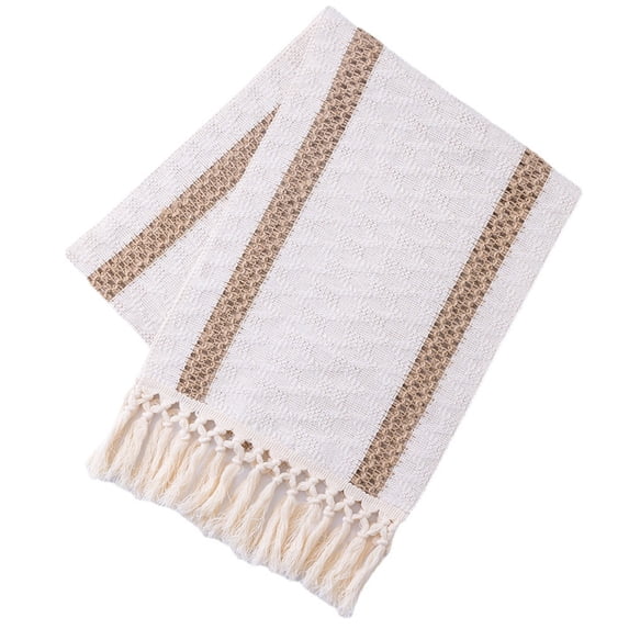XMMSWDLA Boho Table Runner 72 inch Table Runners for Home Decor, Cream & Brown Farmhouse Table Runner with Tassels for Bohemian Wedding Dining Bedroom Decor Rustic Bridal Shower (12x72 Inches)
