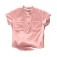 thumbnail image 1 of XMMSWDLA Boy’s Casual Cotton Top‌ Boys Cotton Linen Shirt Toddler Boys Pocket Button Short Sleeve T Shirt Tees Tops Pink Round Neck Top‌, 1 of 5