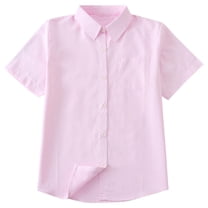 XMMSWDLA Boy’s Casual Cotton Top‌ Toddler Boys Short Sleeves Button Down Shirt Linen Design Pink Round Neck Top‌