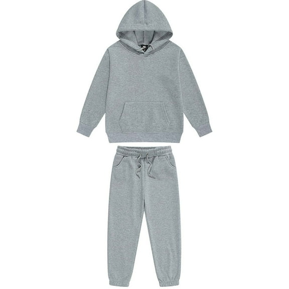XMMSWDLA Boys/Girls Clothing Pack Kids Boys Girls 2pcs Sport Outfits Solid Color Tracksuit Long Sleeve Hoodie with Sweatpants Workout Jogging Walking Costume Gray Newborn Matching Sets