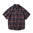 thumbnail image 1 of XMMSWDLA Boys and Mens Casual Short Sleeve Button Down Plaid Shirts Red Work Shirts for Men, 1 of 4