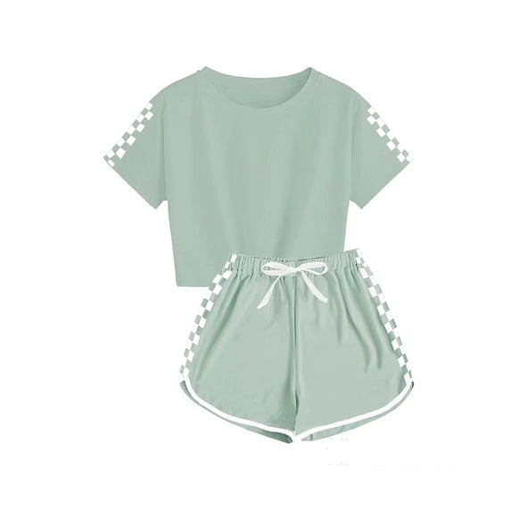 XMMSWDLA Children’s Casual Wear Set Girls T-Shirts and Shorts Set Soft Pajamas Short Sleeve Set Summer Sport Clothes Homewear Gift Army Green Kids Sportswear Sets