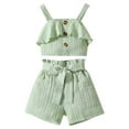 thumbnail image 1 of XMMSWDLA Children’s Casual Wear Set Toddler Girl Clothes, 2pcs Baby Girl Summer Outfits Ruffle Sleeveless Shirts Tops + Shorts Clothing Set 1-5t Green Kids Sportswear Sets, 1 of 3