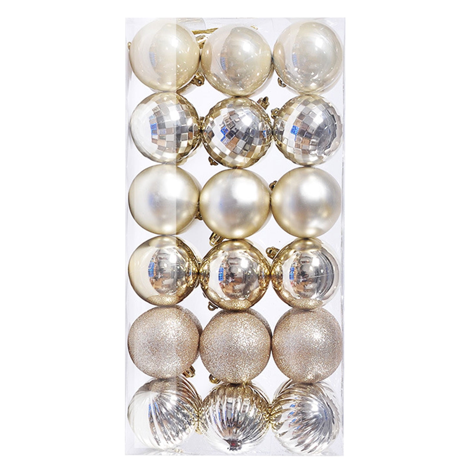 24-Pc Champagne Gold Christmas Ball Ornaments Set – Shatterproof, 4” To 2.36”, Glitter Foam & Plastic For Tree & Decor
