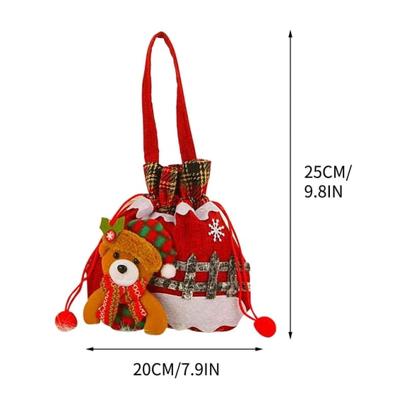 XMMSWDLA Christmas Drawstring Bags Xmas 3d Burlap Gift Bags with Drawstring Christmas Doll Gift Bags with Santa Claus, Snowman, Elk, Bear for Kids Holiday Wrapping 9.38inch Gift Bags for Kids