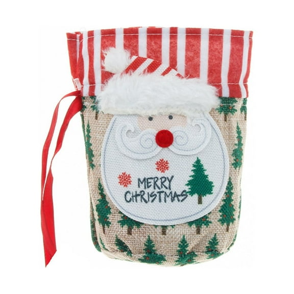 XMMSWDLA Christmas Gift Bags Bulk, Drawstring Gift Bags Large with 3d Santa Claus Snowman Snowman, Reusable Christmas Treat Bags Burlap Sack for Xmas Party Supplies Vintage Christmas Decor