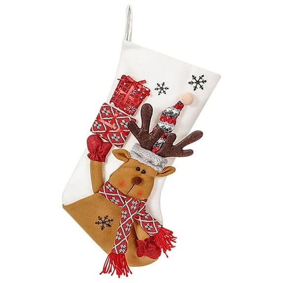 XMMSWDLA Christmas Stocking,Big Xmas Stockings Decoration,19.2" Santa Snowman Reindeer Stocking Christmas Decorations and Party Accessory Christmas Decor C
