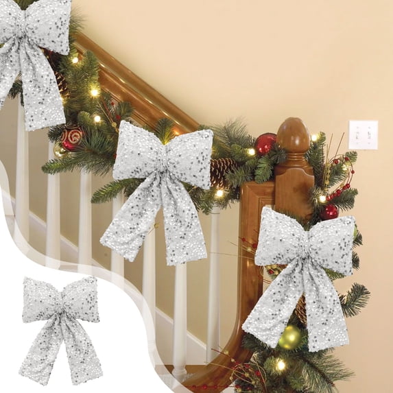 XMMSWDLA Christmas Tree Ornaments,Glitter Sequin Christmas Bow Decorations - Velvet Wreath Pendants for Tree & Window, Large Gold-Edge Bow Topper for Indoor/Outdoor Xmas Party Decor