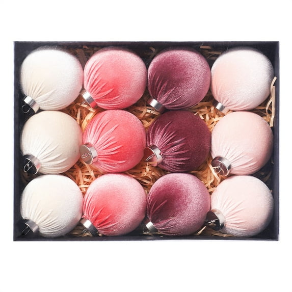 XMMSWDLA Christmas Tree Ornaments Velvet Balls - 12 Pcs Shatterproof Christmas Tree Ornaments Velvet 3.15 Inch Balls, for Xmas Wedding Party Holiday Decorations