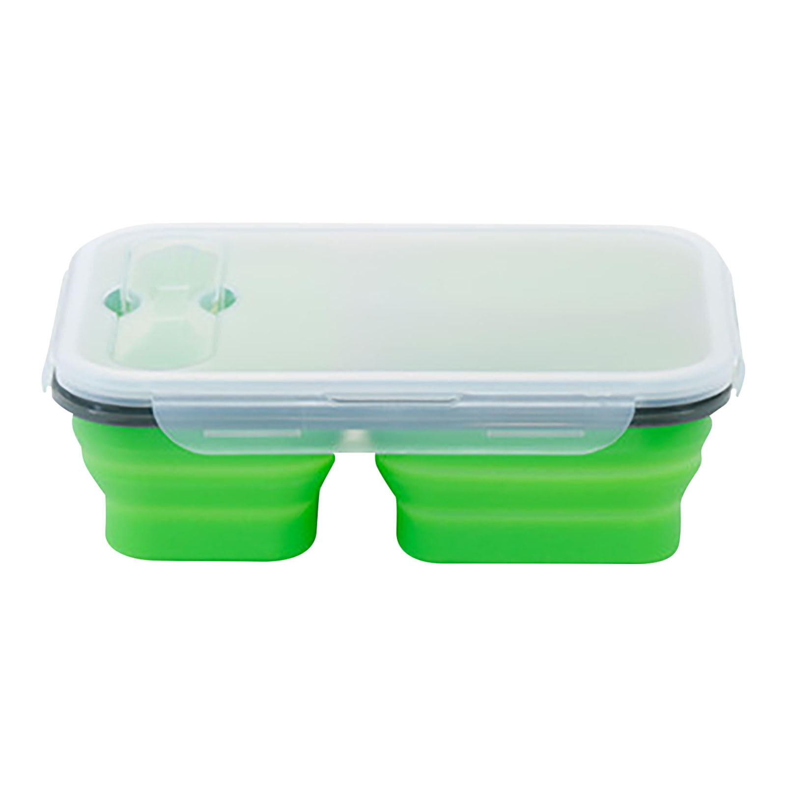 Xmmswdla Collapsible Bento Box, Lunch Box 3 Compartment, Premium Silicone, , Airtight Snap-Top Lid, Microw3ve and Dishwasher Safe, Set of 2(Green)