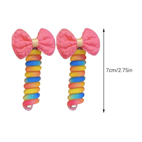 XMMSWDLA Colorful Telephone Wire Hair Bands for Kids,2pc Spiral Hair Ties Phone Cord Ponytail Holders,Bowknot Braided Telephone Wire Hair Bands, Waterproof and No Crease Stylish Hair Coils