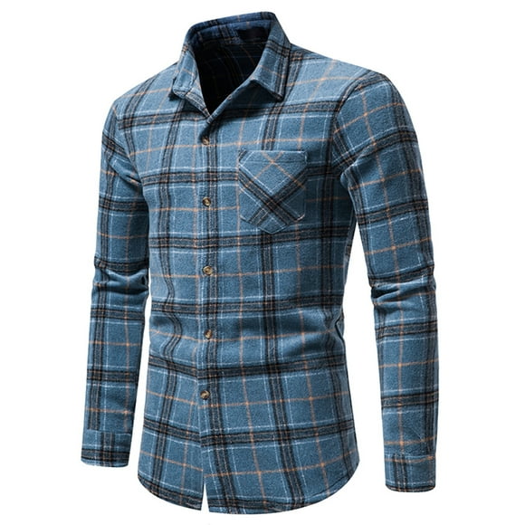 XMMSWDLA Mens Plus Top Autumn And Winter Plaid Shirt Thickened Warm en Flannel Shirt Coat Men's