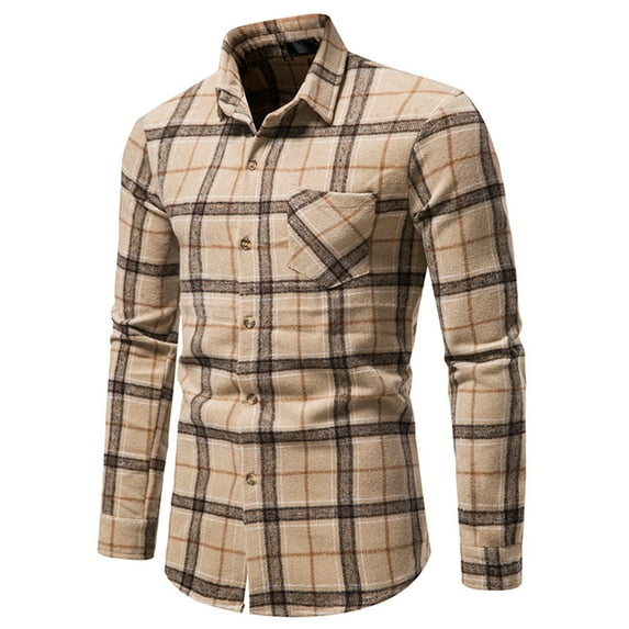 XMMSWDLA Deals Clearance Mens Plus Top Autumn And Winter Plaid Shirt Thickened Warm en Flannel Shirt Coat Men's