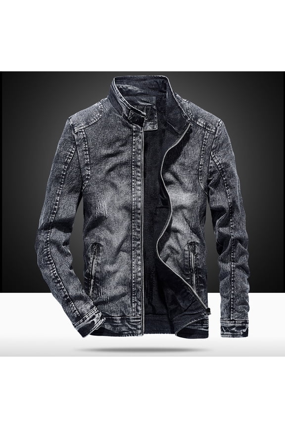 Mens Plus Top Autumn Spring And Autumn Solid Color Zipper Faux Leather Jacket