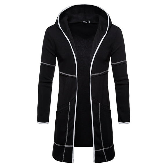 XMMSWDLA Mens Plus Top Mens Hooded Solid Trench Coat Jacket Cardigan Long Sleeve Outwear Blouse