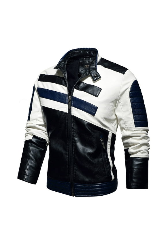 Mens Plus Top Motorcycle Leather Winter Racing Suit Top Zipper Stand-up Collar Jacket Coats