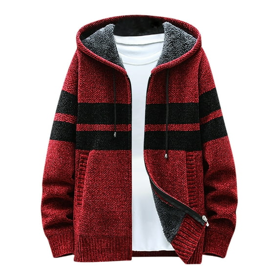 XMMSWDLA Mens Plus Top Patchwork Long Sleeve Knitting Hooded Cardigan Zipper Sweater Coats
