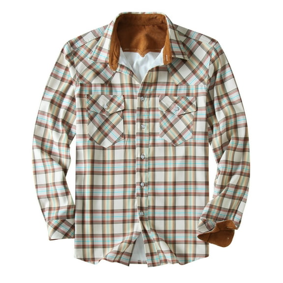 XMMSWDLA Mens Plus Top Plaid Padded Shirts Casual Long Sleeve Button Down Lapel Jackets Slim Fit Winter Warm Tops Blouse