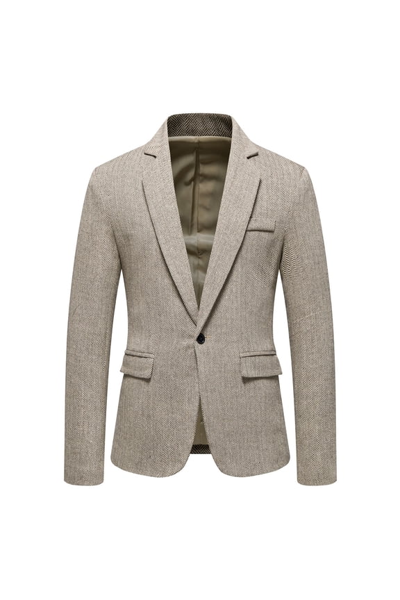 Mens Plus Top Single Button Casual Business Solid Color Herringbone Suit Jacket