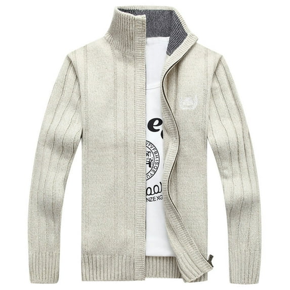 XMMSWDLA Mens Plus Top Solid Color Casual Stand Collar Knit Cardigan Sweater Jacket