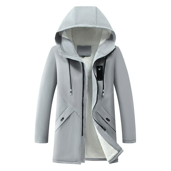 XMMSWDLA Deals Clearance Mens Plus Top Solid Hooded Zipper Hooded Mid Length Long Sleeve Jacket Coats