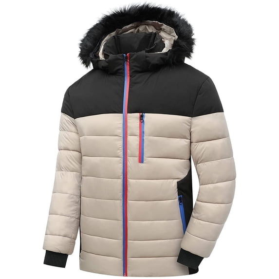 XMMSWDLA Deals Clearance Mens Plus Top Winter Stitching Casual Thick Fit Side Seam Pockets Warm Zipper Cotton Jacket