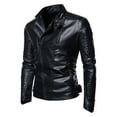 thumbnail image 1 of XMMSWDLA Tops for Men Autumn Spring And Autumn Solid Color Zipper Faux Leather Jacket, 1 of 7